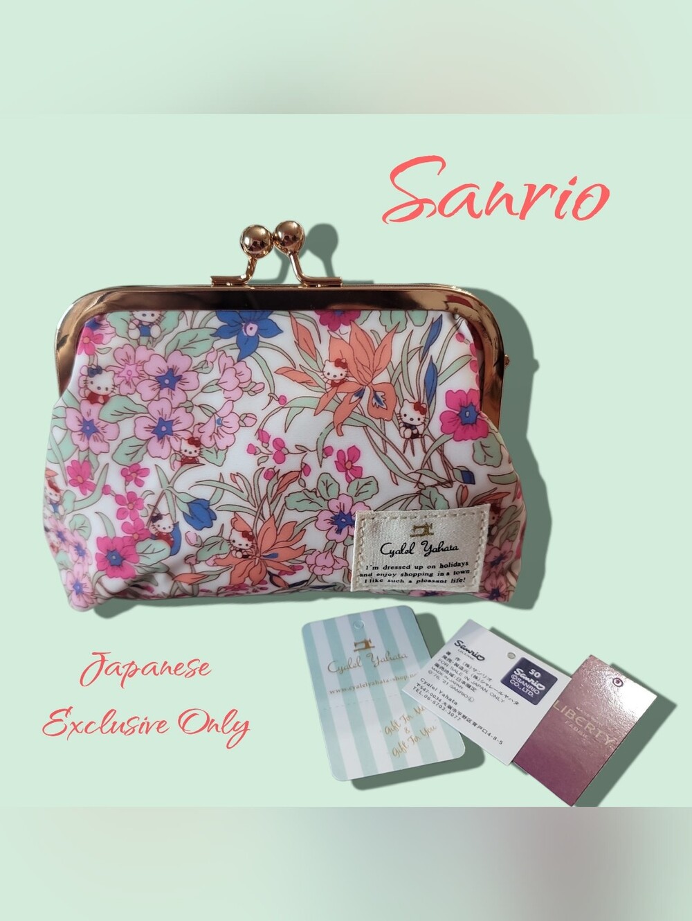 Sanrio Floral Clasp Pouch - Pink, Coral & Blue Accents